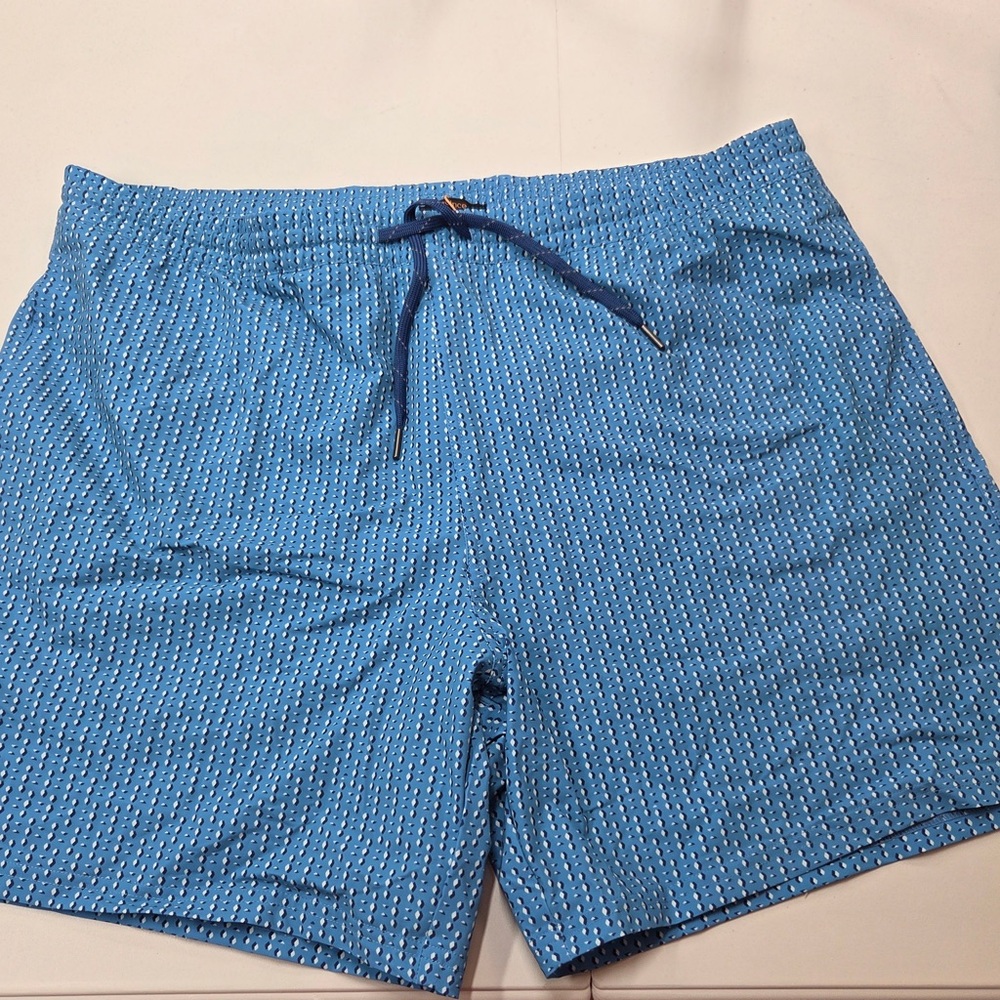 NWT QUINCE 7” Inseam Italian Swim Trunks Mini Diamond Geo Blue Men’s XXL 6596 - Picture 7 of 10